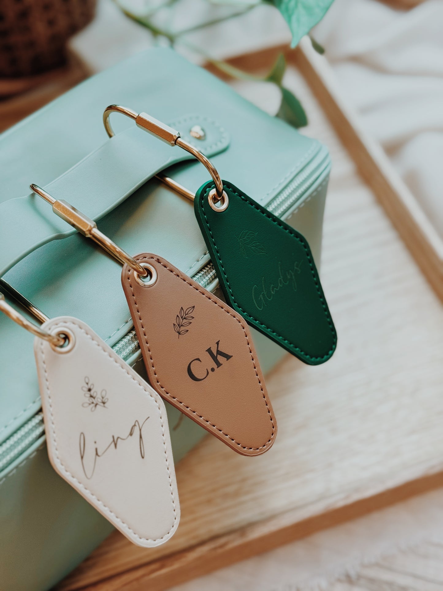 Customisable Vintage Motel Key Tag with Gold Keyring, Perfect for Travel & Gifts
