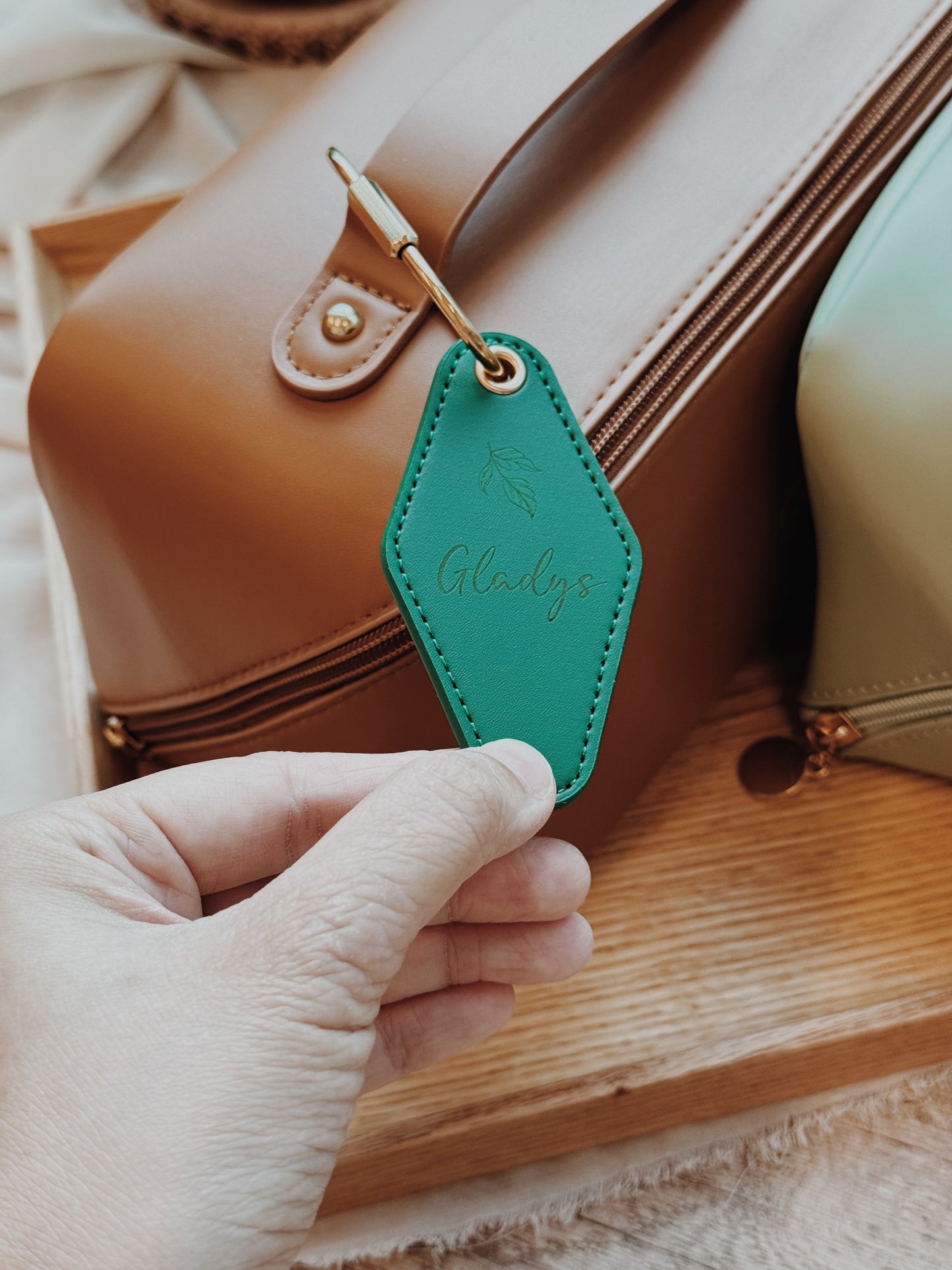 Customisable Vintage Motel Key Tag with Gold Keyring, Perfect for Travel & Gifts