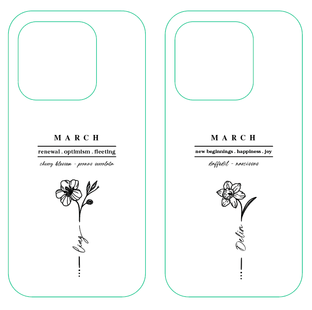 iPhone Casing - Birth Month Flowers (Jan - Mar)