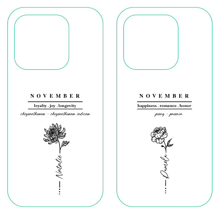 iPhone Casing - Birth Month Flowers (Oct - Dec)