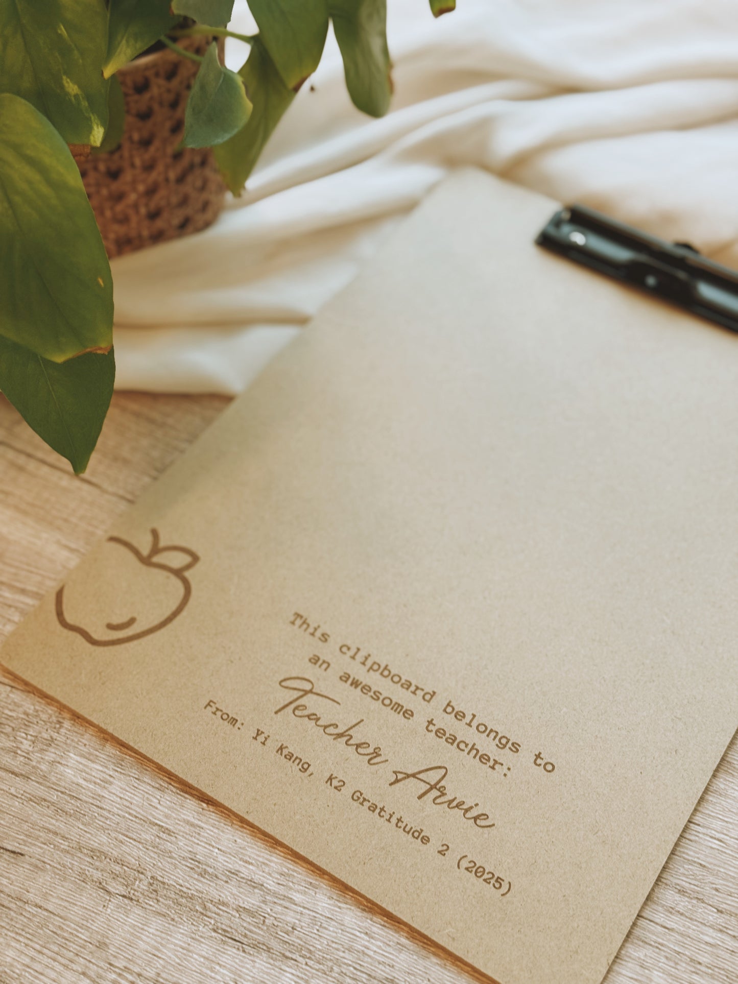 Personalized clipboard with engraved text