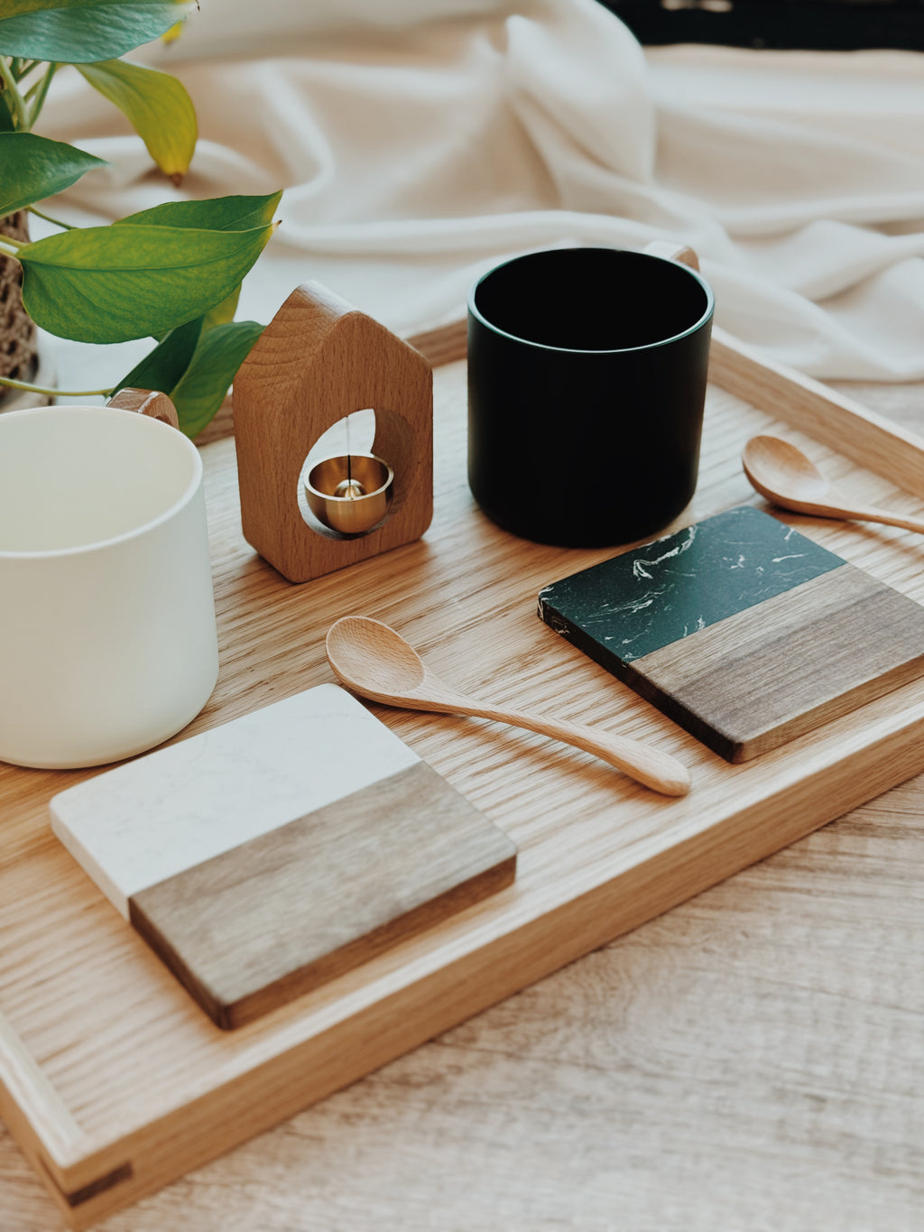 EARTH & STONE | Marble-Acacia Coasters