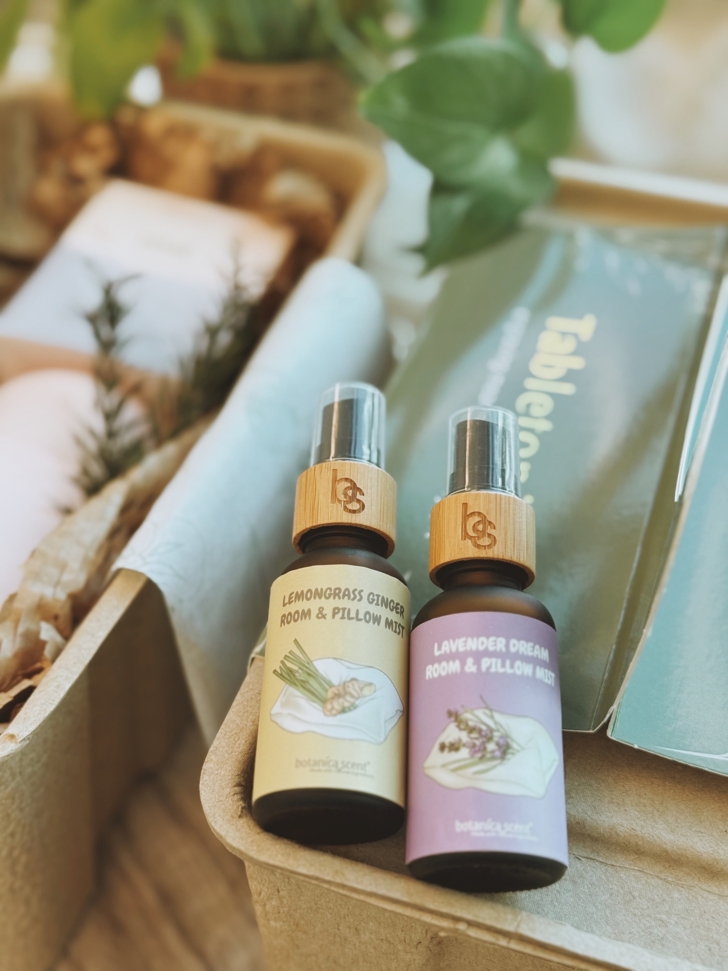 Mother's Day For Her Gentle Hours bundle – Rest tea blend, customised Tisane mug, Botanica Scent pillow mist, and engraved wooden letter in eco-friendly packaging.