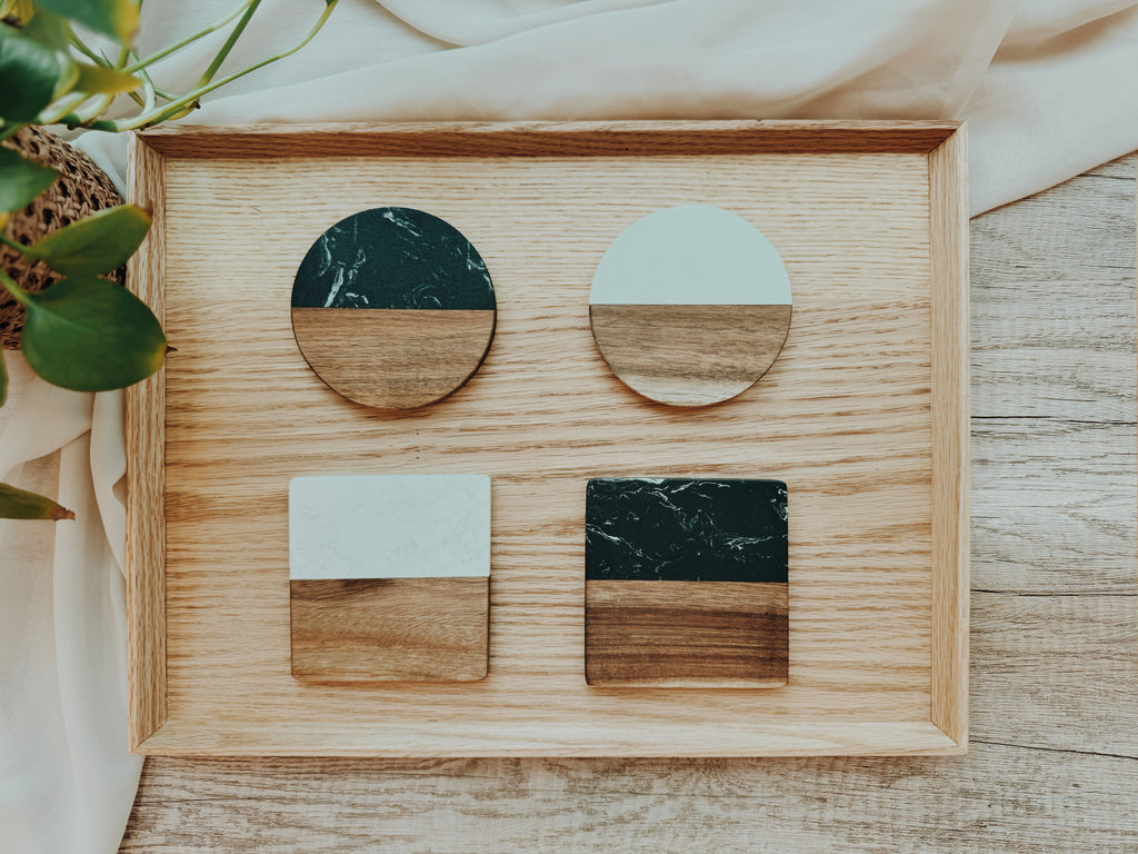 Customizable Marble Wood Coasters – Engraved Drink Coasters for Home & Gifts