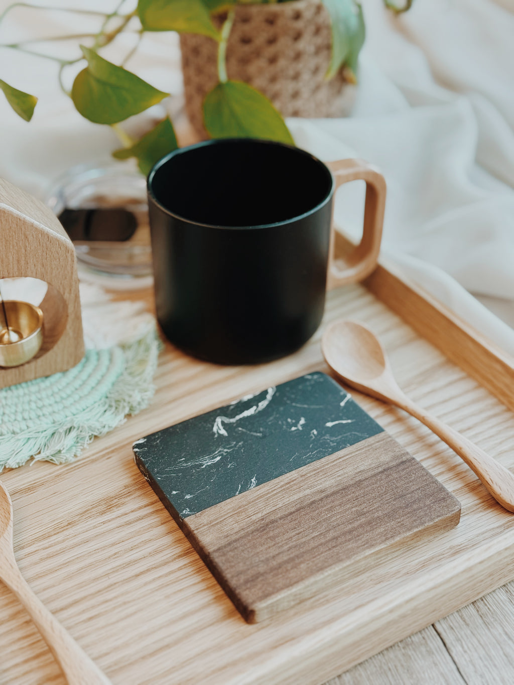 Customizable Marble Wood Coasters – Engraved Drink Coasters for Home & Gifts