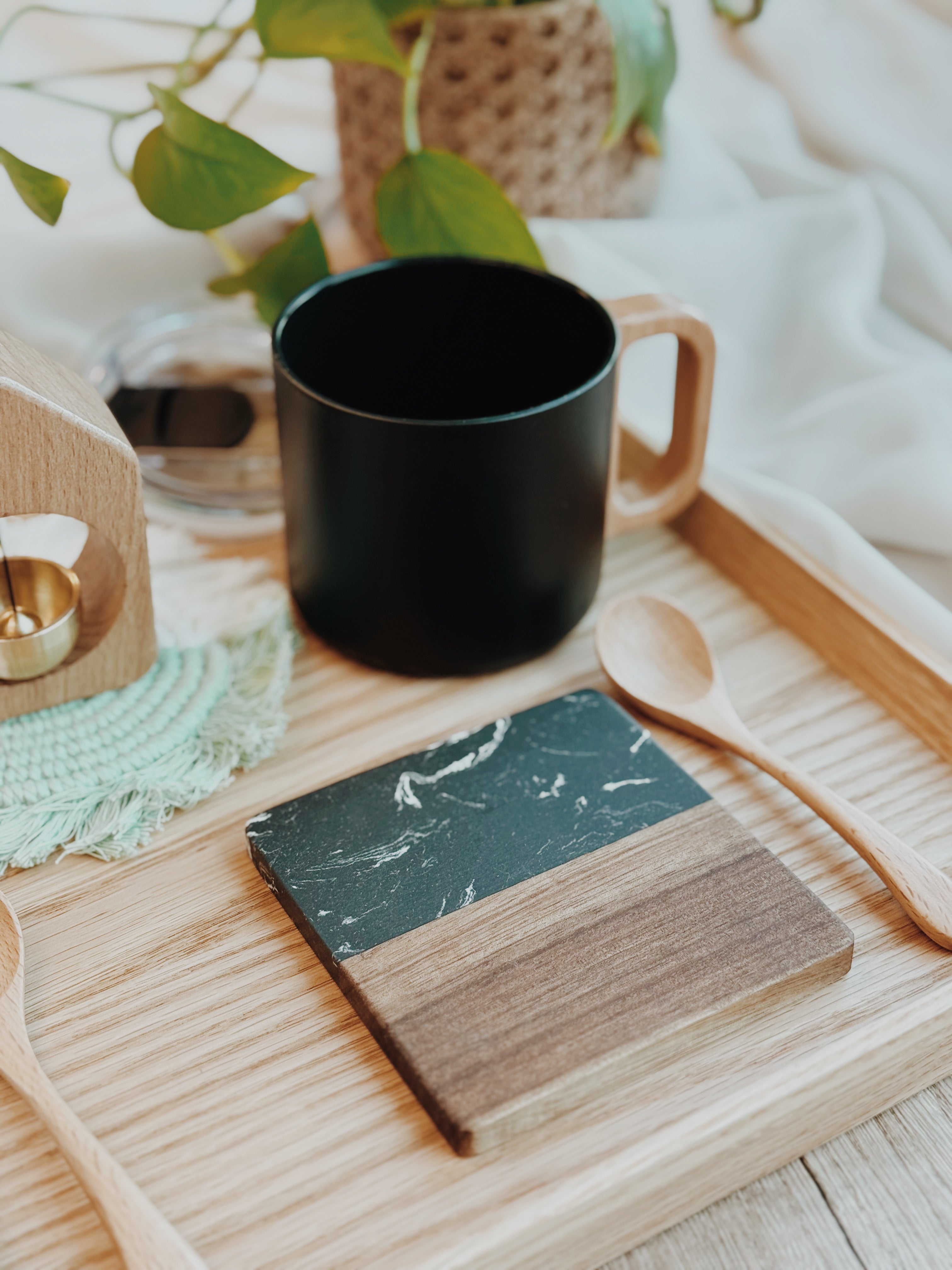 Customizable Marble Wood Coasters – Engraved Drink Coasters for Home & Gifts